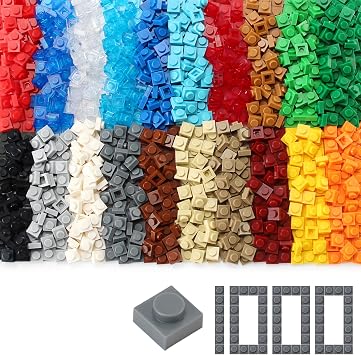 Basic 1000 Pieces Plate 1x1 Bricks Creative 20 Colors Parts Building Play Blocks Set Toy Compatible with 3024 Accessories for Kids