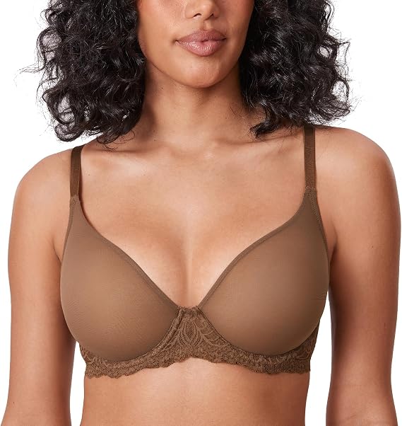 DELIMIRA Women's Sheer Mesh Bra See Through Plus Size Sexy Full Coverage Underwire Unlined Bras