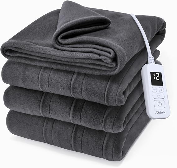 Sunbeam Royal Ultra Fleece Heated Electric Blanket Full Size, 84" x 72", 12 Heat Settings, 12-Hour Selectable Auto Shut-Off, Fast Heating, Machine Washable, Warm and Cozy, Iron