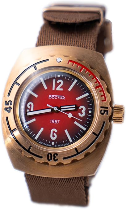 VOSTOK Original Mens Watch Amphibia 90807B Classic 1st Amphibia Design 1967 Bronze Version 2024 Mechanical Self-Winding Water Proof 200m