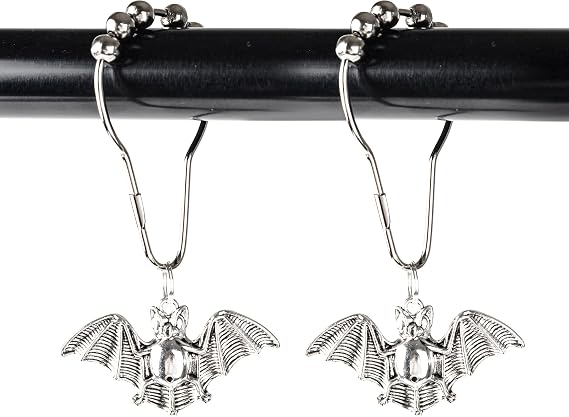 Lisianthus Set of 12 Bats Shower Curtain Hooks Rings Halloween Party Supplies Haunted House Decoration Stainless Steel Bathroom Decor Bat