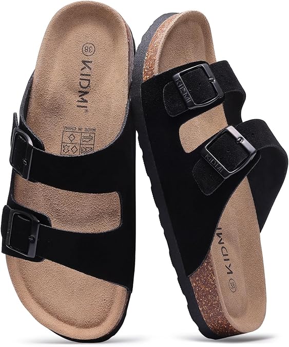 KIDMI Women's Cork Footbed Casual Summer Sandals with Mild Arch Support