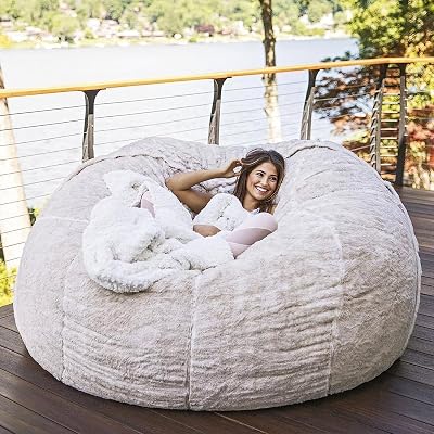 cjc Microsuede 6FT 7FT Foam Giant Bean Bag Cover Memory Living Room Chair Lazy Sofa SlipcoversBeige, 6FT 150  75cm