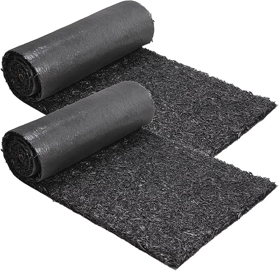 Sekcen 2 Pack Rubber Mulch Roll Mat for Landscaping Recycled Rubber Walkway Black Permanent Mulch Pathway Playground 8' x 2'