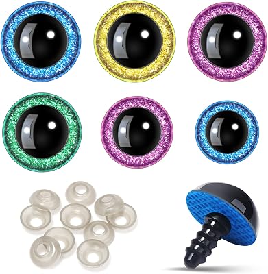 UHOMENY 40Pcs Glitter Plastic Safety Eyes, 16-26 mm Colorful Round Doll Eyes for Stuffed Animal DIY of Bears Eyes Plastic Craft Crochet Eyes, 4 Sizes Green, Yellow, Pink, Blue