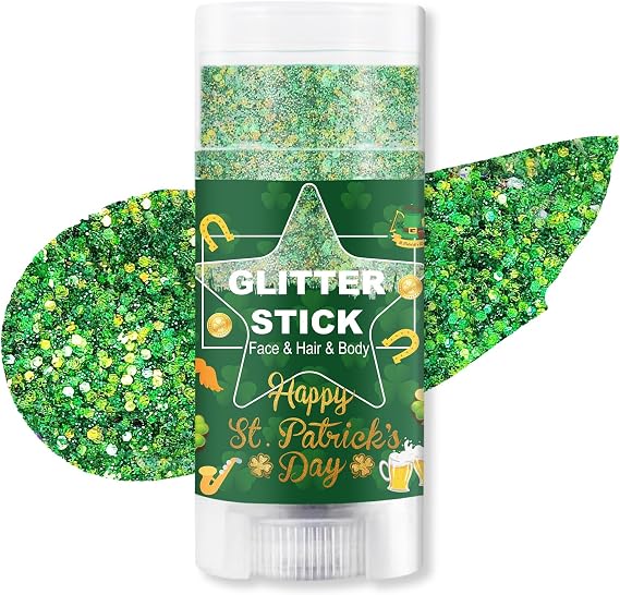 Green Body Glitter Stick, Green Face and Hair Glitter for St. Patrick's Day