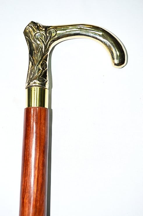 Antique 36" Brass Embossed Wooden Walking Stick/Cane Vintage Victorian Canes
