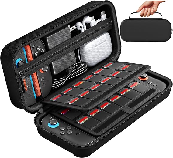 Reiwa Switch2 Compatible Case, Switch, Protective Cover, Storage Bag, Dustproof, Stain Resistant, Shockproof, Nylon Material, Fully Protective, Deodorizing, Large Capacity, 24 Game Cards, Travel