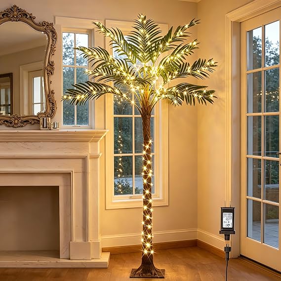 Hairui Artificial Palm Tree with 220 LED Fairy Lights, 6FT for Indoor Outdoor Office Home Patio Pool Decoration
