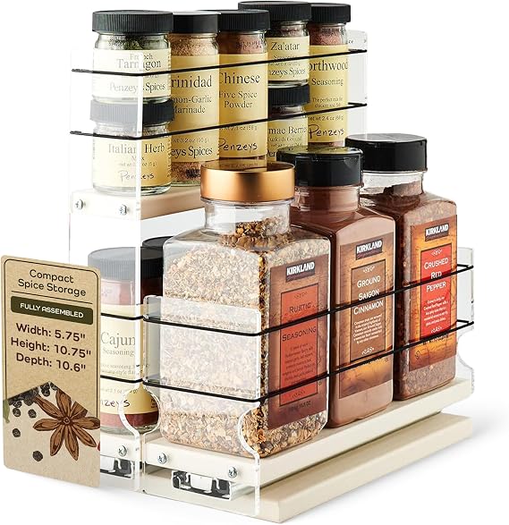 Vertical Spice Combo Spice Rack Drawer - Pull Out Pantry Organizers and Storage - Kitchen Cabinet Organizer - Seasoning Sliding Caddy - Made in USA (5.75" W x 10.75" H x 10.60" D, Assembled)