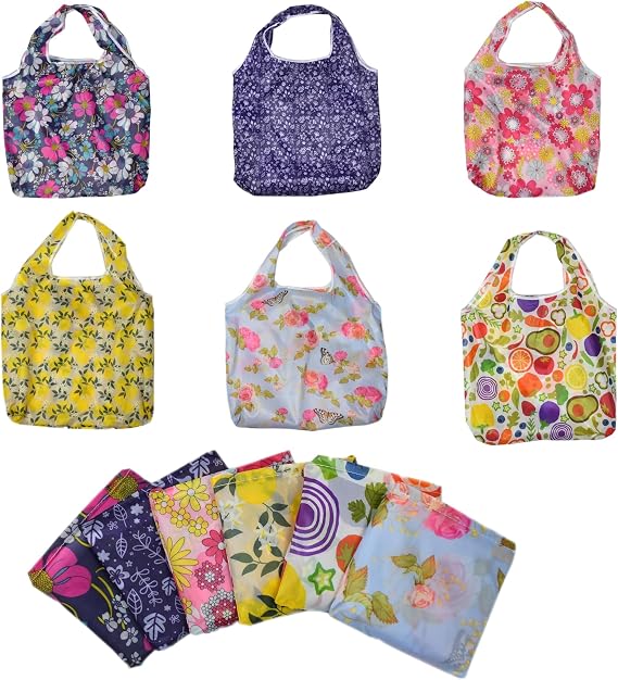 Ultra Lightweight Folding Shopping Bag, Reusable Foldable Grocery Bags, Durable, 6 Pack