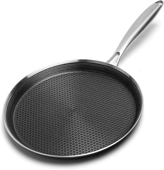Innerwell Nonstick Crepe Pan 10 inch Stainless Steel Crepe Pan Honeycomb Coating Flat Skillet Tawa Dosa Tortilla Pan,Omelet Pan with All Stove Tops Available, Induction Compatible