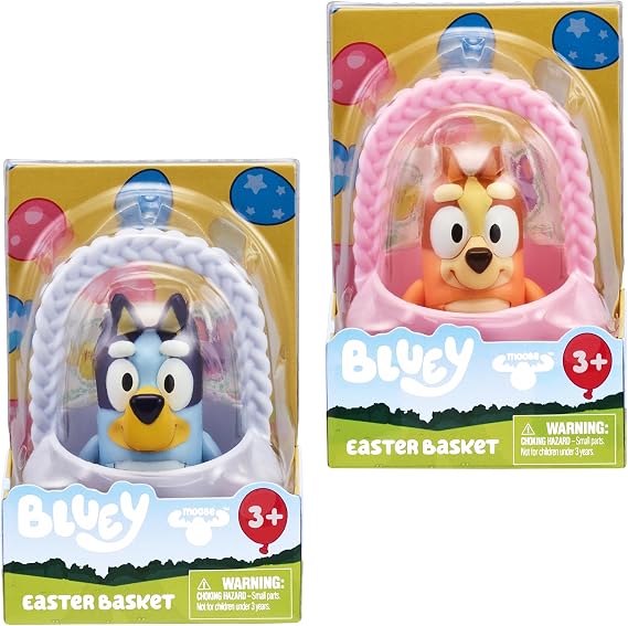 Bluey & Bingo Easter Basket Pack, Includes Figure & Stickers | Split loop attaches to bag, decorate with sticker sheet; Bluey Easter gift for kids ages 3+