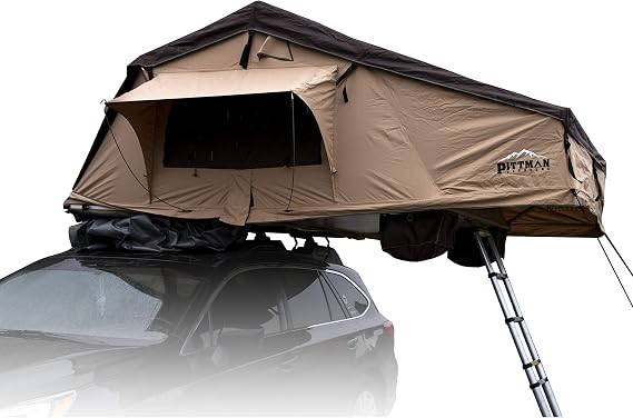 AirBedz by Pittman Outdoors Rooftop Tent with Covered Ladder Access, Sleeps 3-4 People on a High Density Non-Deforming Foam Mattress, Coffee Brown w/Orange, Model: TNT_MAX1.9CO