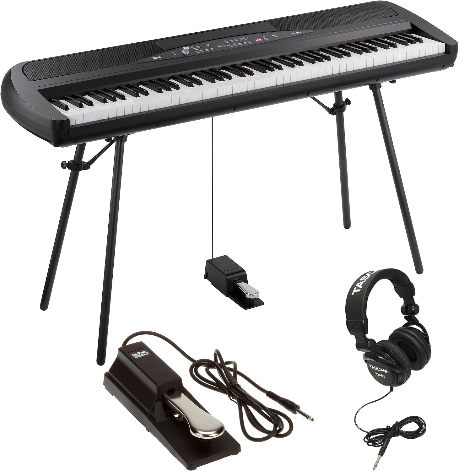 KORG SP-280 BK Digital Piano 88 Key Weighted Hammer Action w Stand, Sustain Pedal, Headphones
