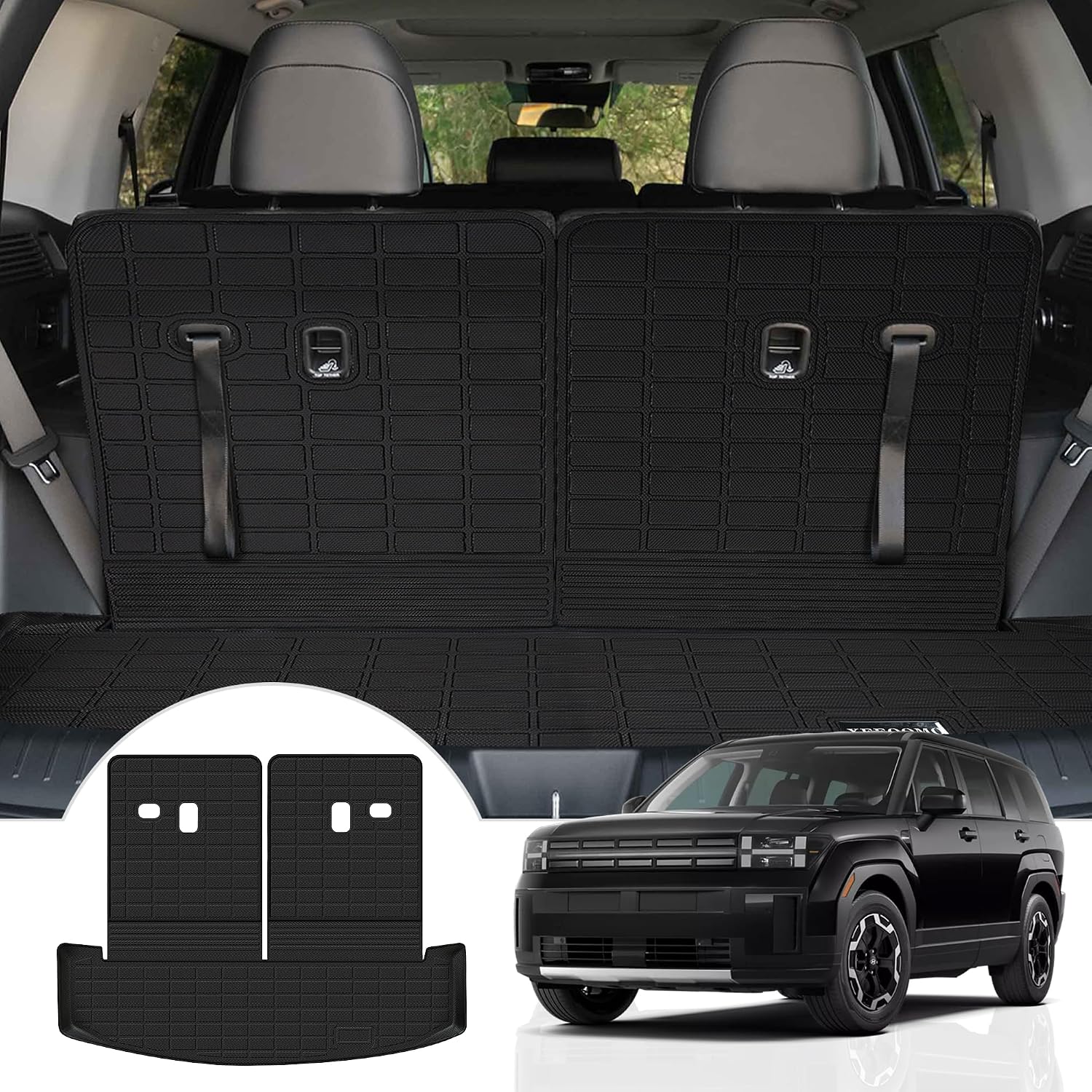 Trunk Mat & Backrest Mat for 2024 2025 Hyundai Santa Fe Cargo Mat Liner All Weather TPE Protector Back Seat Cover 3rd Row for 2024 2025 Hyundai Sante Fe Accessories