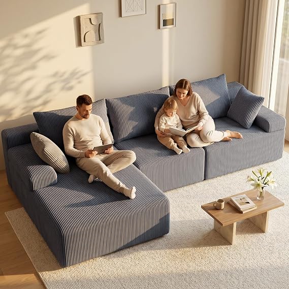 Lifelink 108" Sectional Boneless Couch Cloud Sofa for Living Room L Shaped