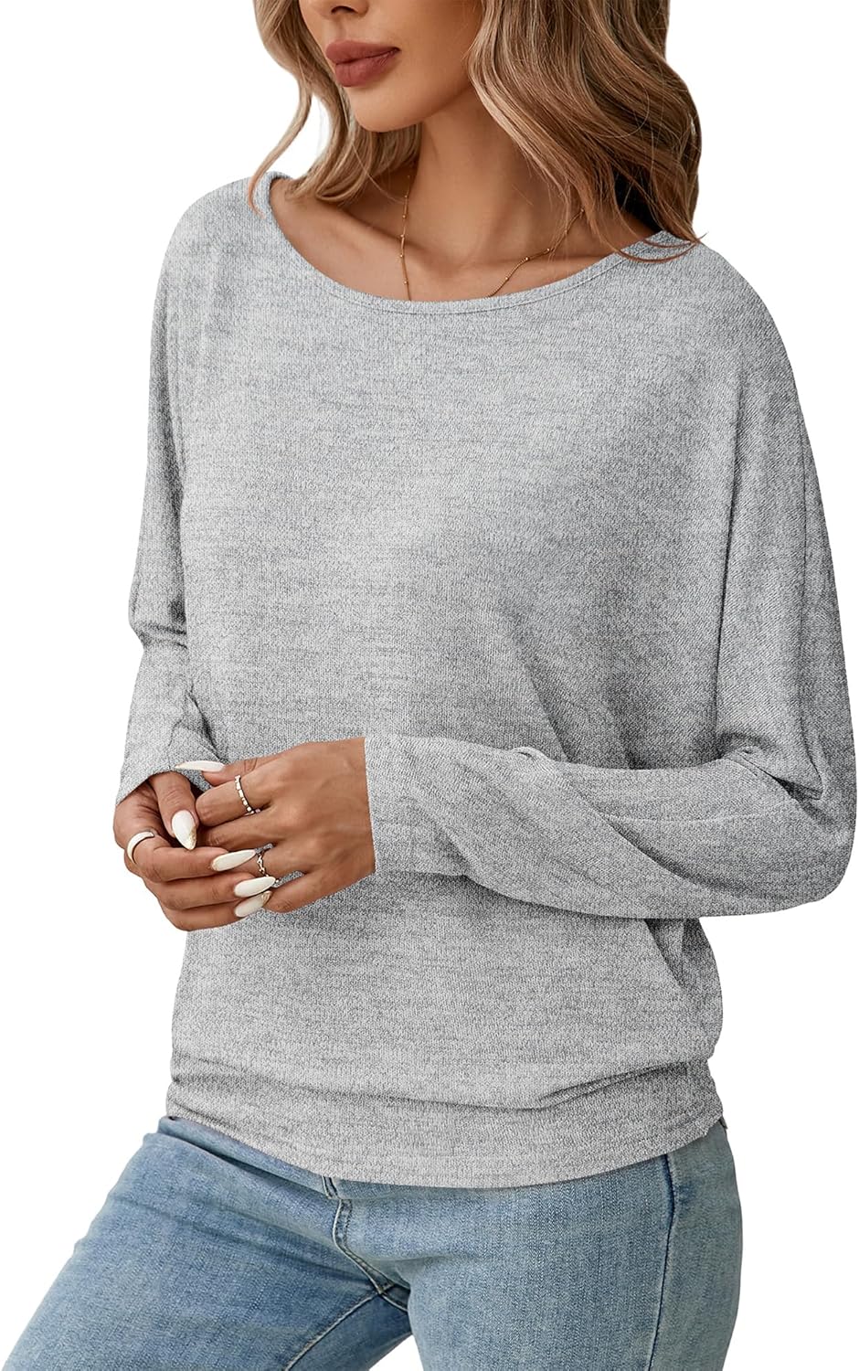Womens Long Sleeve Shirts Fall Tops Casual Boat Neck Dolman Sleeve Basic Tee Shirts Fashion 2025