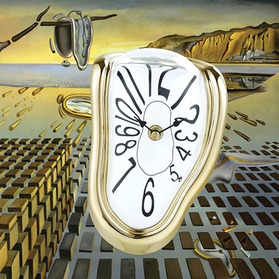 Lafocuse Gold Melting Clock for Shelf, Salvador Dali Clock Silent Non-Ticking Battery Operated Office Home Decor