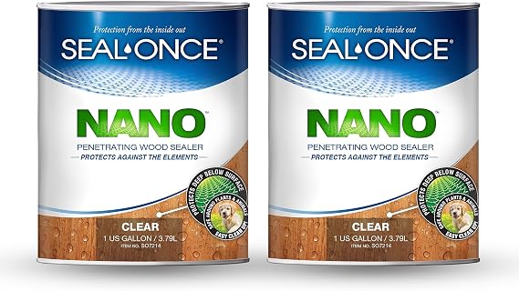 SEAL-ONCE Nano Wood Sealer and Waterproofer, Low-VOC, Clear, 2 Gallon | Premium Clear Wood Waterproof Sealant