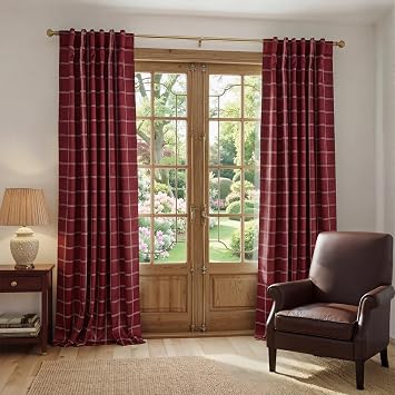 NICETOWN 100% Blackout Red Plaid Farmhouse Curtains 84 Inch Long 2 Panels Set for Living Room Checkered Drapes Thermal Insulated Privacy Protection Rod Pocket Back Tab, 52" W
