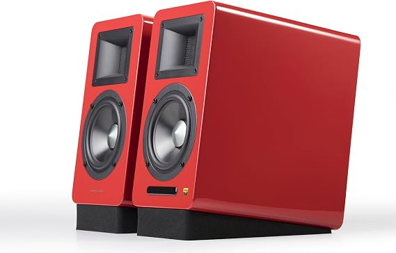 Airpulse A100 Active Bookshelf Bluetooth HiRes Audio Speaker System with Signature Phil Jones Design - Red