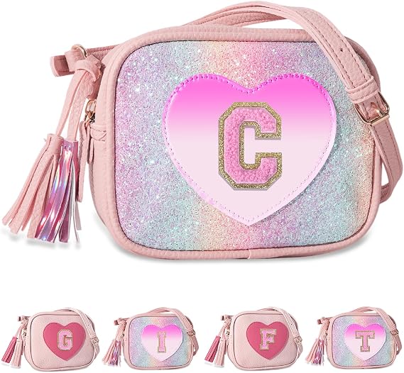 Personalized Toddler Purse for Girls 210, Cute Little Girl Purse & Kids Wallet, Small Initial Shoulder Crossbody Bag, Birthday & Christmas Gift for Daughter(Rainbow,C)