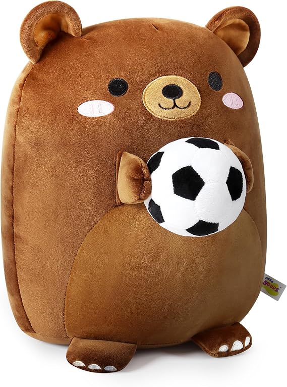 Onsoyours Original Bear Plush with Soccer Ball, Cute 12 inch Sport Brown Bear Stuffed Animal, Ultra Soft Collectible Hugging Gift Plush Toy