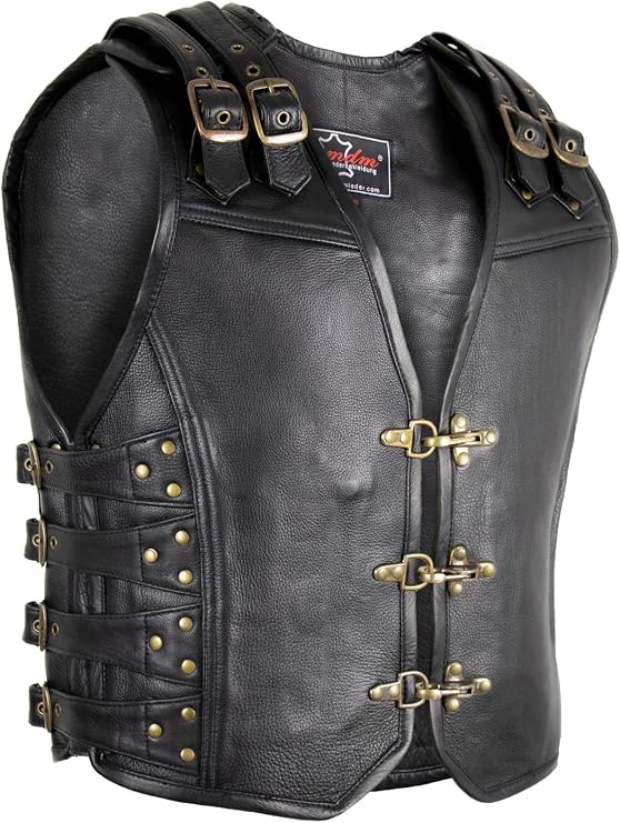 Men's motorcycle leather vest Inside and outside made of genuine leather