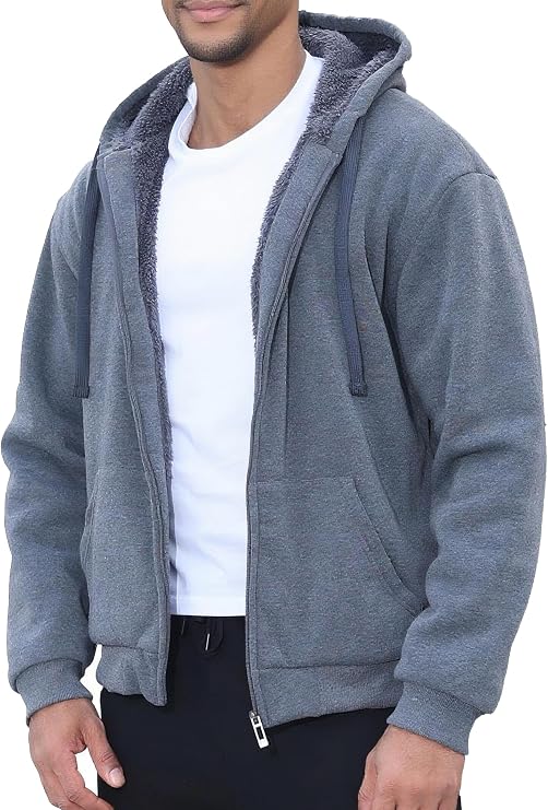 Sherpa Lined Hoodies for Men Heavyweight Fleece Sweats Thick Warm Full Zip Up Jacket Big and Tall
