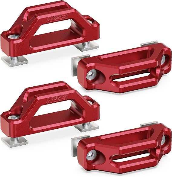 MZS T-Track Mount Tie Down Anchors for Roof Rack/Crossbars/T-Rail Red 4PC | Aluminium Cleats with T-Slot Bolts & Nuts, Rust Proof Surface, Fit SUV Truck Pickup RV Kayak Boat Canoe with T/C Channels