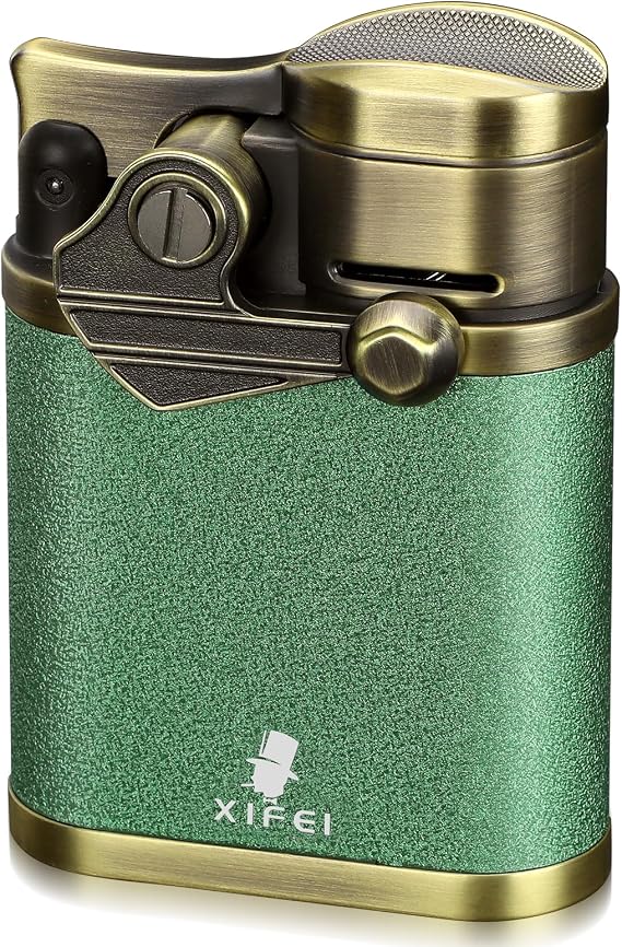 XIFEI 4 Jet Flame Cigar Lighter, Refillable Butane Lighter with Cigar Holder, Gift Box, Rocker Arm Ignition Design, Windproof Desktop Torch Lighters, Cigar Accessories for Cigar Lovers (Green)