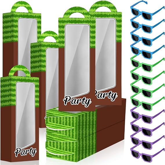 24 Pcs Pixel Party Favors Boxes Sunglass, Classic Colors