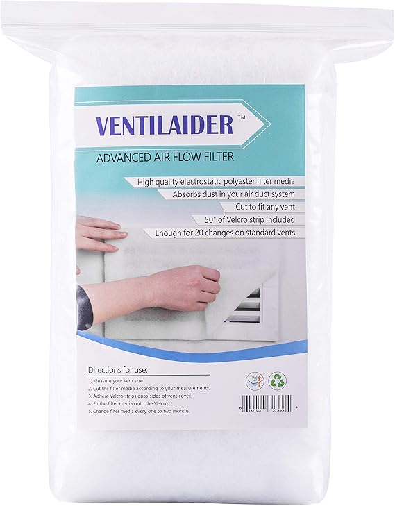 Ventilaider Complete Air Vent Register Filter Set Cut To Fit Any Size 16" x 60" & 50" Installation Tape, Electrostatic Fabric. Purifies Air, Helps Reduce Dust From Ducts, AC Furnace System