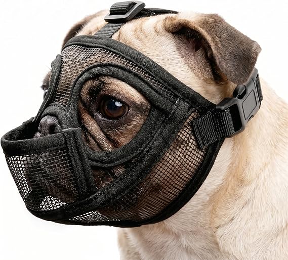 CATELL French Bulldog Muzzle Small Dogs Poison Bait Protection Dog with Flattened Snout Anti Biting Chewing Barking Mesh Dog Muzzle Adjustable Breathing Mesh (Black M)