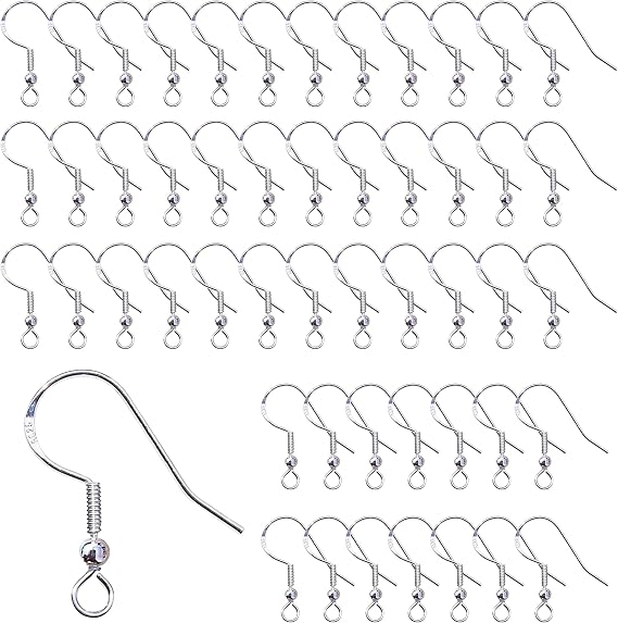 50 Pcs Sterling Silver Fish Hook Earring Wires - Hypoallergenic, Modern Style, Earring Making Supplies, Jewellery Findings