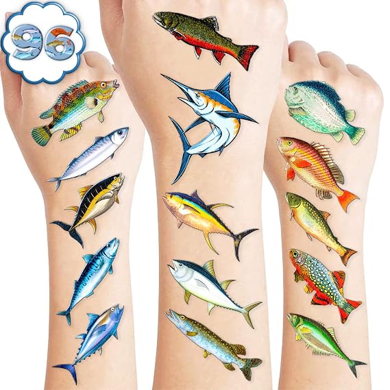 96 PCS Gone Fishing Temporary Tattoos for Kids