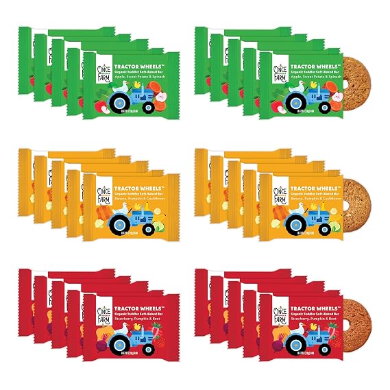 Once Upon a Farm Organic Tractor Wheels Bars Variety Pack, 30 Ct, Non-GMO
