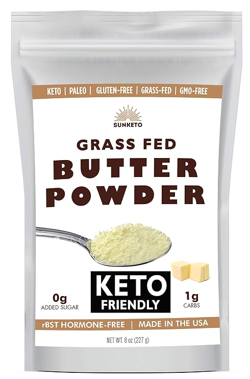 Organic Grassfed Real Butter Powder - Keto NON GMO rBST Hormone Free Paleo Low Carb Sugar Free Gluten Free - Healthy Fat Bomb - Great in Keto Coffee - 8oz