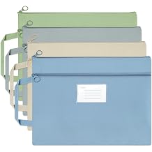 4 Pack B4 Waterproof Document Bag with Handle, Double Pocket Zippered Canvas File Bag Pouch Document Holder, with Card Pocket for Paper Book Project Office Travel, B4