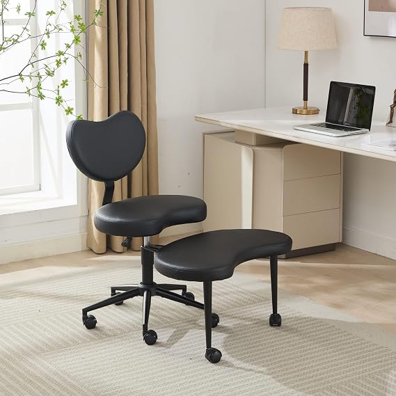 Cross Legged Chair with Wheels, ADHD Chair, Cross Office Chair with Lumbar Support and Adjustable Stool, Providing Flexible Design for Seated People, Black