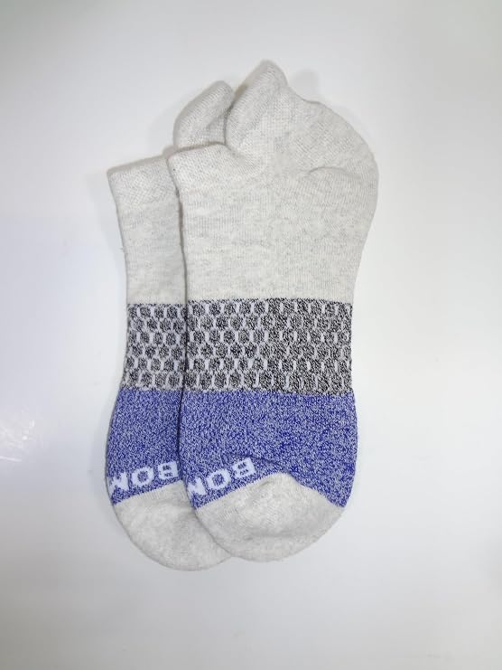 BOMBAS Men's Tri-Block Ankle Socks, (Light Grey Heather/Royal) 2-Pack - Medium