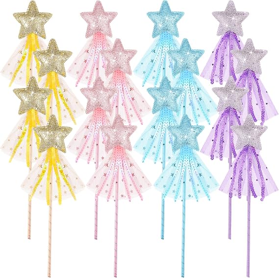 Skylety 16 Pcs Fairy Wands for Girls, Star Glitter Princess Party Wands