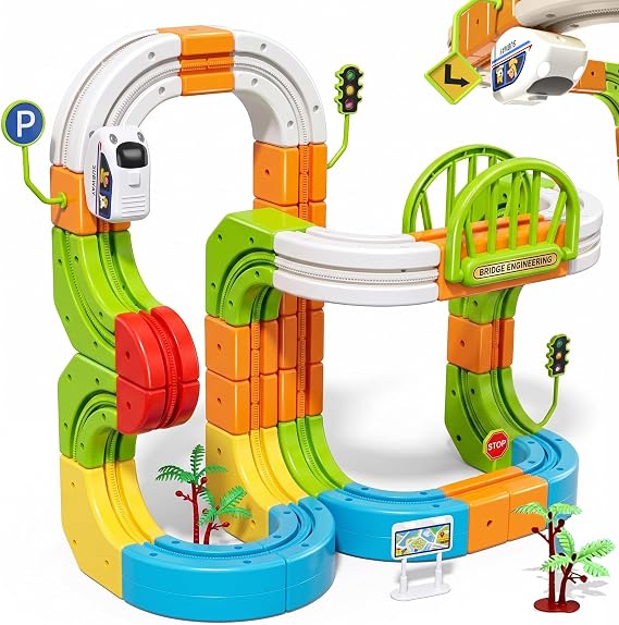 Electric Train Set for Kids 3 4 5 6 7 8, Magic Rail Block Toy Set | DIY Assembled 3D Anti-Gravity STEM Car Track Train for Toddlers, Flexible Railway Kit, Birthday Gift for Boys Girls(145 Pcs)