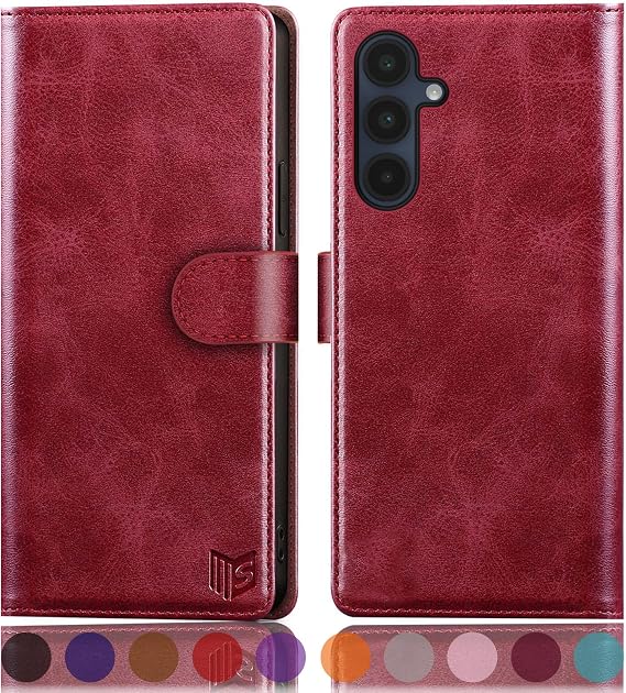 SUANPOT Compatible with Samsung Galaxy A16 5G Wallet case with RFID Blocking Credit Card Holder,Flip Book PU Leather Protective Cover Women Men for Samsung A16 Phone case Red