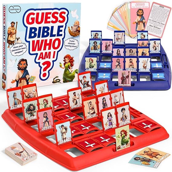 Garybank Guess Who Bible Game for Kids with 24 Different Bible Characters with Life Story & Poem Card Bible Trivia Learning Supplies for Sunday Schools, Youth Groups & Teens Christian Catholic Gifts | キャラクターゲームカード96枚、聖書キャラクター詳細カード24枚、聖書ストーリー、詩、人生のレッスン、日曜学校のゲーム。
