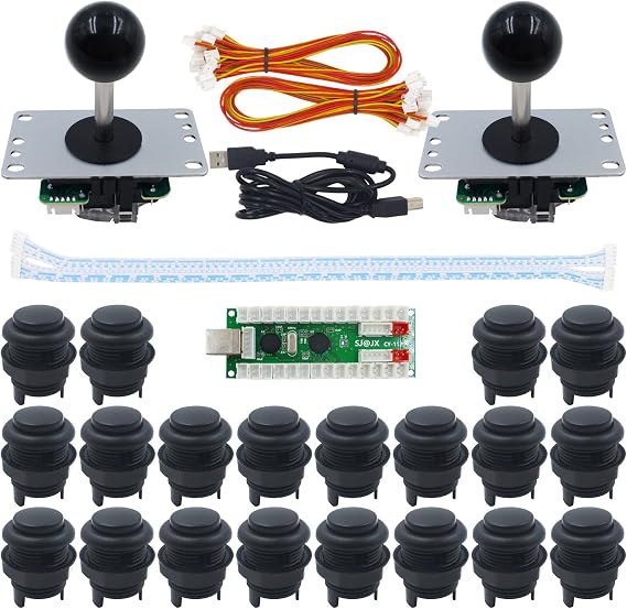 SJJX 2 Player Arcade Game DIY Kit Arcade Matt Frosted Black Button Twins USB Encoder Zero Delay 4&8 Way Arcade Fighting Joystick Controller For PC MAME Respberry Pi Retropie