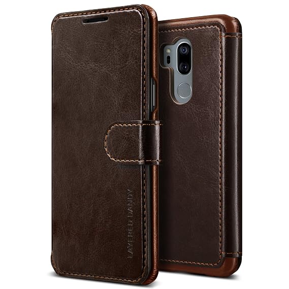 LG G7 Case, LG G7 ThinQ Case :: VRS :: Drop Protection Cover :: Classy Slim Leather Wallet:: ID Credit Card Slot Holder for LG G7 ThinQ Case (Layered Dandy - Brown)