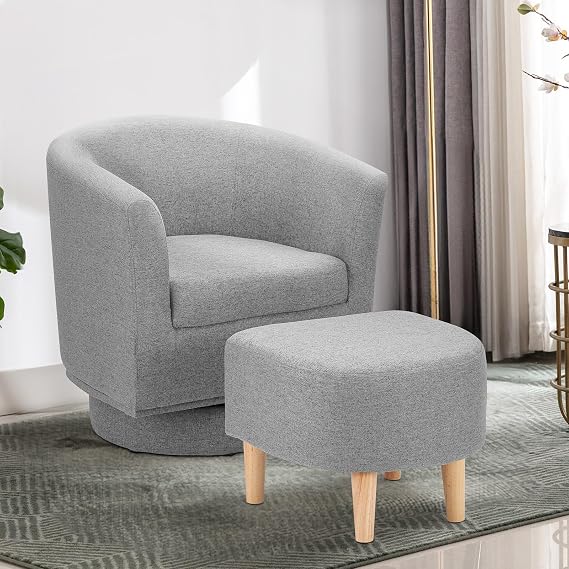 DAZONE Swivel Accent Chair Modern Barrel Chairs with Ottoman Armchairs Grey
