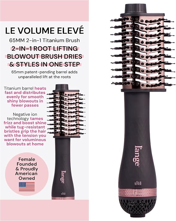 L'ANGE HAIR Le Volume Eleve 65MM 2-in-1 Titanium Brush Dryer | Dry and Style | Unique Teardrop Shape Barrel | 3 Heat Settings | 360 Vented Airflow | Ionic Technology for Frizz-Free Styling (Black)